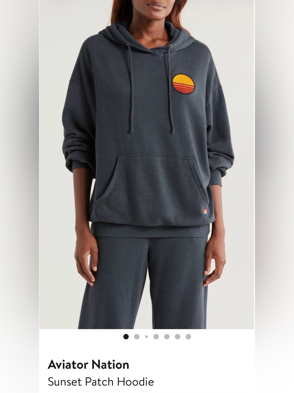 Aviator Nation Sunset Patch Relaxed Pullover Hoodie - Charcoal - S - NWOT!🖤❤️🧡💛🩶